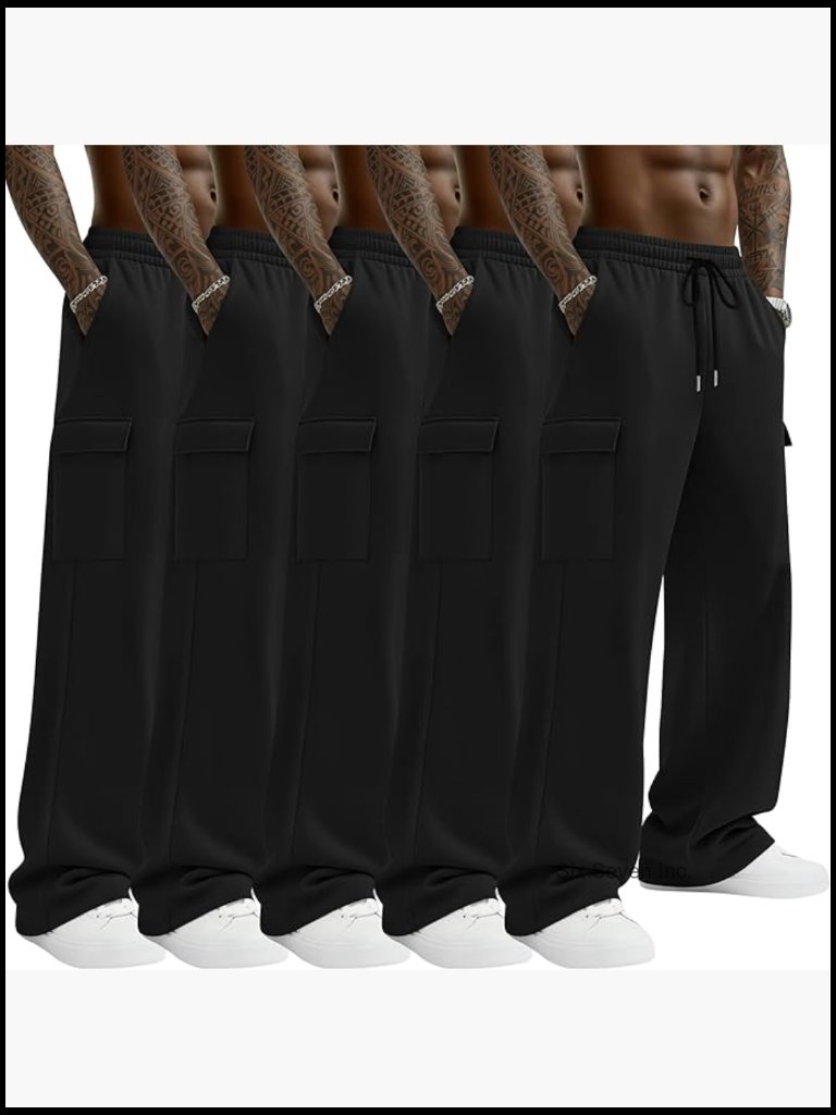 5 Pack Men's Cargo Sweatpants Lightweight Drawstring Joggers Pockets